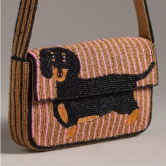Anthropologie Handbags - Anthropologie NWT Fiona Dachshund dog bag beaded purse